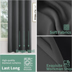 Dark Grey Blackout Curtains 72 Inch Length 2 Panels Set for Living Room, Thermal Insulated 100% Light Blocking Soundproof Grommet Window Curtains for Bedroom with Black Liner, Each 42 Inch Wide