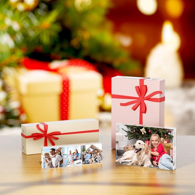 AITEE 2x6 Acrylic Picture Frames 3 Pack, 20% Thicker Block, Clear Picture Frames Freestanding Double Sided Magnetic Acrylic Lucite Frameless Transparent Square Frame Gift for Desktop Display