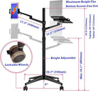 Dual Arm Height Adjustable Stand Mount with Rolling Wheel for Laptop 11-17 inch and Compatible with ipad,iPad mini.ipad pro 12.9 inch,Tablet,Ereader (Black 4 Legs)