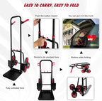 Stair Climber Hand Truck Dolly, Heavy Duty 440 Lb Capacity Trolley Cart with Telescoping Handle and Rubber Wheels 6 Rubber Wheels and Rope for Moving Logistics Warehouse