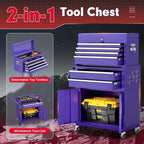 Superday Metal Tool Chest, 8 Drawer Rolling Tool Chest with Wheels, Detachable Tool Storage Cabinet with Lock for Garage, Steel Tool Cart with Liner & Hooks for Workshop, Warehouse (Purple)