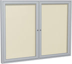 Ghent 36"x60" 2-Door Outdoor Enclosed Vinyl Bulletin Board, Shatter Resistant, with Lock, Satin Aluminum Frame - Ivory (PA23660VX-185), Made in the USA