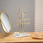 pickpiff Jewelry Stand Holder Organizer: 14.5" Sturdy Hanger for 80 Pcs Jewelry, Jewlery Tower for Display Necklace, Earring, Bracelet, Watch, Mirrored Gold