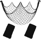 2 Pack Fish Net Decorations, 80x40 Inch Black Fishing Net Decor for Pirate Under The Sea Beach Theme Party, 3mm Thick Natural Cotton Versatile Nautical Netting for Wall Table Ceiling Halloween Decor