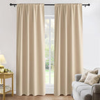 PONY DANCE Beige Curtains Decorative - Rod Pocket Top Curtains and Drapes Solid Soft Window Treatments Panels Light Block for Living Room, 52 Wide by 84 in Drop, Biscotti Beige, 2 PCs