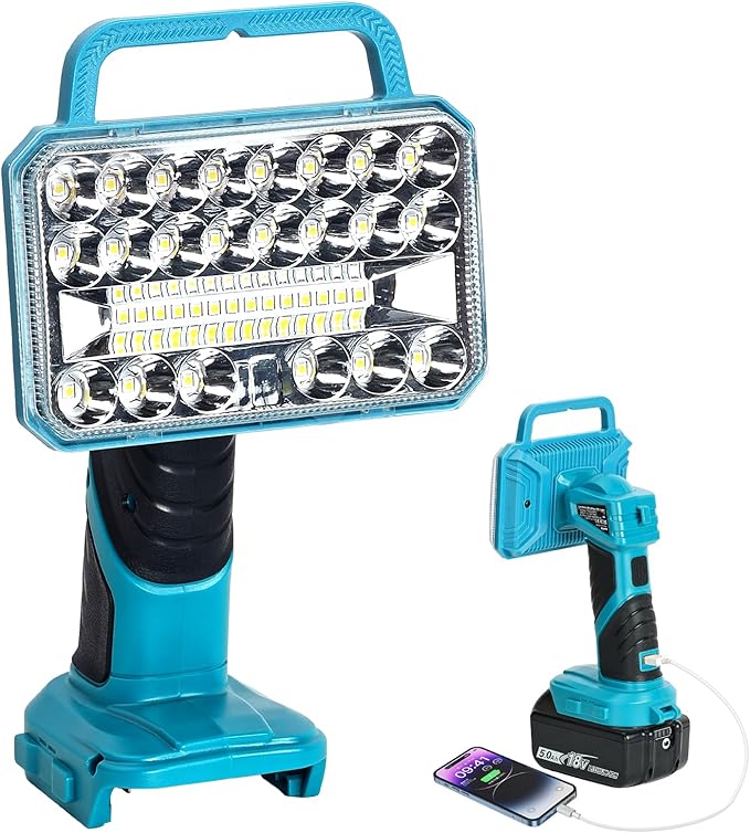 Cordless LED Work Light for Makita 18V Battery, 2000LM Portable Handheld Flashlights Tool with USB Port and 3 Brightness Modes for Camping, Fishing, Job Site, Indoor & Outdoor Use