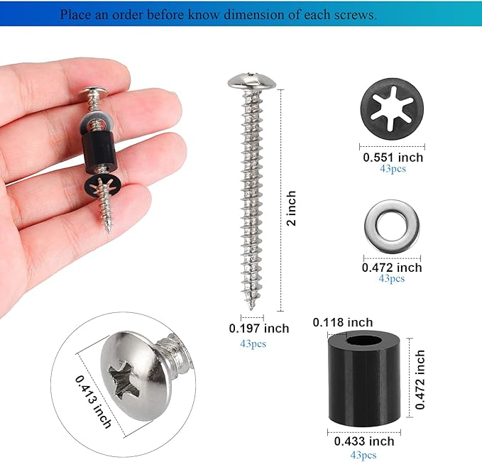 43 Set (172Pcs) Pegboard Mounting spacers and Screws Kit, Peg Boards Installation Hardware Accessories. Include Sturdy Screws, Spacers,Washers and Lock Clips for 1/8 Inch and 1/4 Inch Pegboard