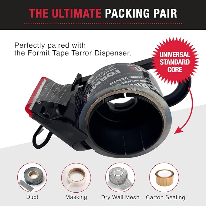 Clear Packing Tape with Dispenser (1 Roll) - Professional Grade for Boxes - Packaging, Shipping with Refillable Dispenser, Fits Standard Bulk Tapes Up to 2" Wide