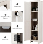 Giantex Tall Storage Cabinet Freestanding Floor Storage Tower with Four Shelves and Single Door, 17x16x72 Inch, Narrow Utility Cabinet for Living Room, Bathroom (Grayish White)