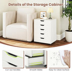 LOKO 5-Drawer Storage Cabinet, Versatile Drawer of Chest with Lockable Wheels, Mobile Office Lateral File Cabinet, for Home Office, Study (White, 16" D x 19.5" W x 25.5" H)