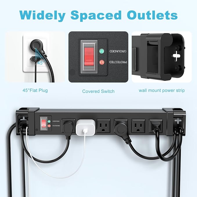IPX6 Outdoor Power Strip Weatherproof,6 Outlet Metal Surge Protector Wall Mountable for Camping,Garden & Home,Heavy Duty 10FT ETL Certified Waterproof Extension Cord