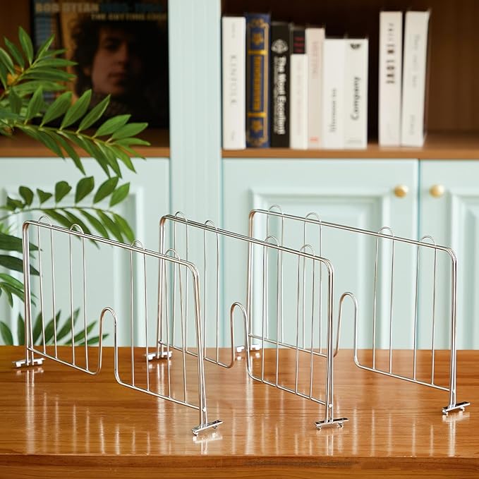 6 Pcs 18" W x 9" H Wire Shelf Divider Chrome Plated Steel Wire Rack Divider for Shelving Metal Accessories for Bathroom Kitchen Office Pantry Room Storage Organization, Silver