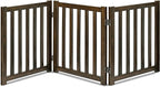 LZRS 3-Panel Wooden Free Standing Foldable Dog Gate Indoor – 24" High,Step-Over Safety Pet Gate for Doorways, Stairs, Hallways, Indoor Dog Barrier for Small to Medium Dogs & Puppies, Walnut
