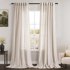 Linen Beige Curtains 108 Inches Long 2 Panels Set Back Tab Rod Pocket Semi Sheer Linen Cotton Textured Light Filtering Extra Long Curtain Farmhouse High Ceiling Curtains for Living Room 9Ft 42x108