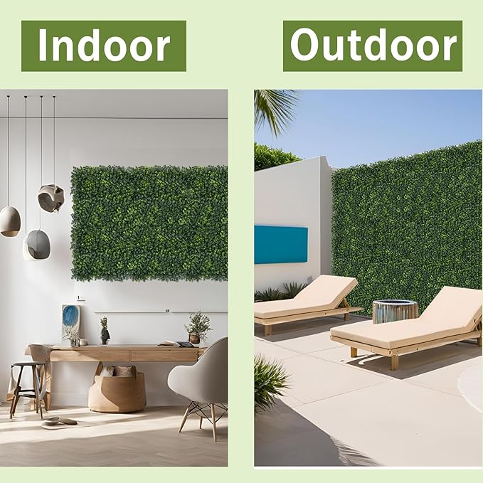 Grass Wall Panels, 20x20Inch 12Pcs UV-Anti Boxwood Greenery Panels with 50 Zip Ties, No Fade Artificial GrassWall Backdrop for Indoor Outdoor Privacy, Birthday Wedding Decor, Home Kitchen Decor