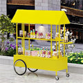 Portable Food Cart with Striped Canopy, Mobile Vendor Display Stand with Lockable Wheels, Iron Outdoor Cart for Market, Street Food or Events(Yellow,55.1in)