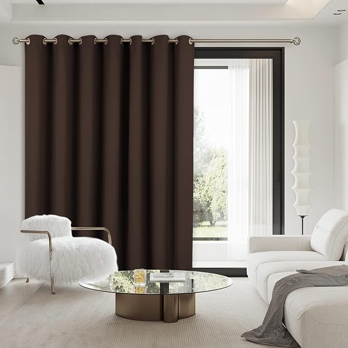 BGment Brown Sliding Door Curtain 120 Inch Long - Wide Room Darkening Room Divider Curtain for Bedroom Privacy Themral Insulated Grommet Room Separator Drape, 1 Panel, 100 X 120