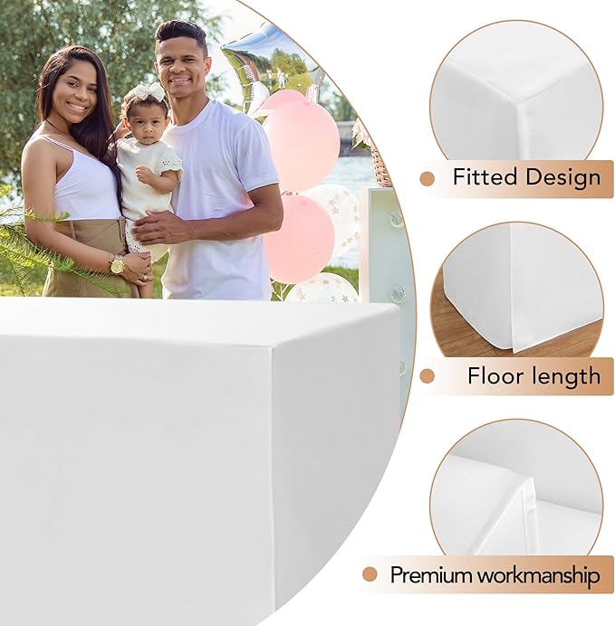 HolidayIdeas 2 Pack Square Fitted Table Covers - 34 x 34 Inch - Fabric Table Clothes Versatile Tablecloths for Parties, Holiday Dinner, Trade Show, Vendor Stand (White)