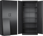 SISESOL Metal Storage Cabinet with Lock and 5 Adjustable Shelves,Lockable Garage Storage Cabinet,71" Black Steel File Cabinets with Locking Doors,Tool Cabinets for Home,Office,Garage