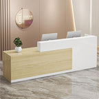Wood Reception Desk Marble Stone with Checkout Retail Counter L Shaped Modern Mostrador para Negocio Office Desk Closed Front with Storage Drawers for Barber,Salon,Clothing Store
