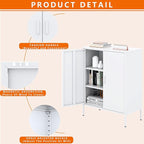 Metal Storage Cabinet with Doors and Shelves,Multipurpose Storage Rack, 3-Tier Shelf,Metal Locker Style Accent Cabinet for Home Office,Living Room,Kitchen(White, 40''H)