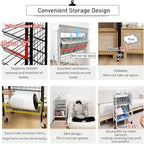 Lumizone Foldable Book Cart 6-Tier Large Capacity Bookshelf Single Sided V-Shaped Sloped Shelves With brake Wheels With PegBoard Slim Rolling Utility Cart Storage Rack, Home Shelves and Office (Black)
