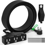 Outdoor Extension Cord 15 Ft with 3 Outlets, 14/3 SJTW 3 Prong Grounded Power Cord, 14 Gauge 14AWG Heavy Duty Power Cable, ETL Listed, 15 Amp 125 V 1875 W-Multiple Outlets for Indoor/Outdoor-Black