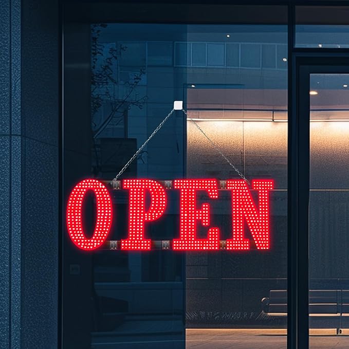 40"x14" Large LED Open Signs for Business Super Bright Unique Design Red Open Sign with Hanging Installation for Window Stores Bar Hotel Retail Shops Salon Restaurant Office