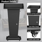 Tredre Podium Stand with Wheels, Heavy-Duty Metal Lecterns & Podiums with Storage, 46.5”H Portable Pulpits for Churches, Classrooms and Conferences, Scratch-Resistant Surface, Black