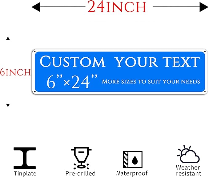 Custom Sign, custom street sign，Aluminum Weatherproof Metal Sign Multiple Sizes, Reflective nameplates and doorplates，Customize for Office, Business, Workplace, office, Home, Delivery Signs(6*24 Inch)
