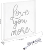 JONATHAN Y NEN1015A 15" Love You More Neon Sign, Modern White LED Light in Acrylic Box for Wall Decor, USB Powered Tabletop Lighted Sign for Bedroom, Living Room, Dorm Room, Romantic Wall Art