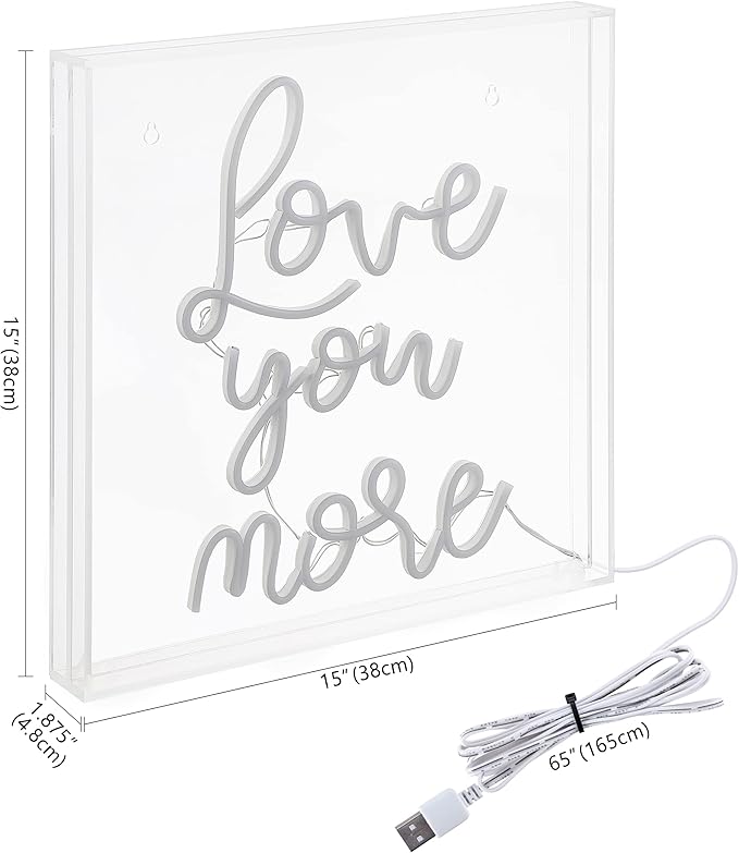 JONATHAN Y NEN1015A 15" Love You More Neon Sign, Modern White LED Light in Acrylic Box for Wall Decor, USB Powered Tabletop Lighted Sign for Bedroom, Living Room, Dorm Room, Romantic Wall Art