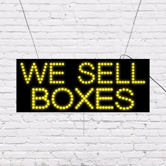 LED We Sell Boxes Sign for Retail Business Displays |Advertising Electronic Light Up Sign for Windows Walls |11"H x 27"W x 2"D