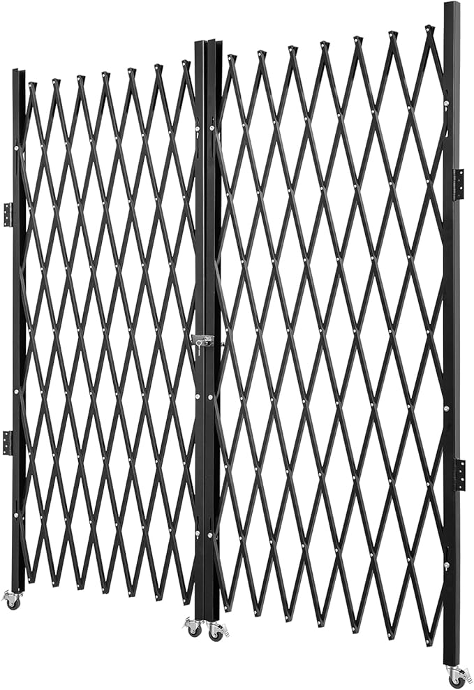 VEVOR Double Folding Security Gate, 87" H x 150" W Folding Door Gate, Steel Accordion Security Gate, Flexible Expanding Security Gate, 360° Rolling Barricade Gate, Scissor Gate or Door with Keys