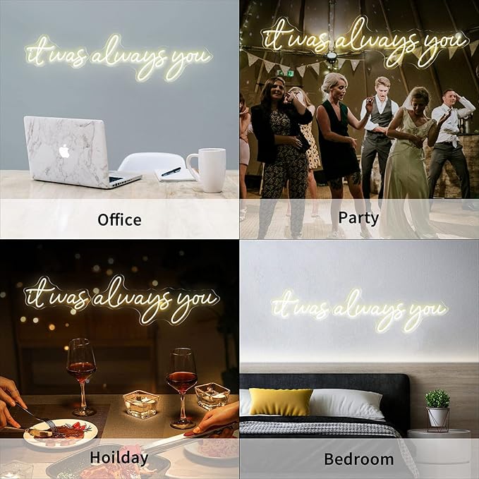 Large 36" Neon Sign 'it was always you' Neon Night with Dimmable Wall Decor for Bedroom Living Room Bar Party Club Wedding Girls Birthday Wall Light Decor Reusable Warm White