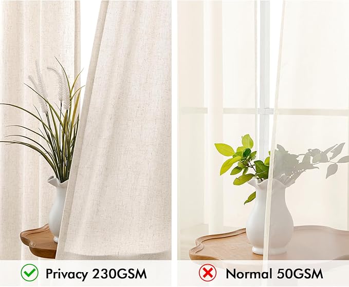 MIULEE Non-See-Through Privacy Linen Curtains 2 Panels, Light Filtering Window Curtains Farn House Textured Back Tab Semi Sheer Drapes for Bedroom Living Room, 52 x 72 Inches Long, Cream