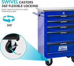 5 Drawers Tool Cart on Wheels with Stainless Steel Worktop, Heavy Duty Mobile Rolling Drawer Tool Chest with Locking Wheels & Lockable Drawers, Garage Tool Storage Cabinet (Blue, 5 Drawers)