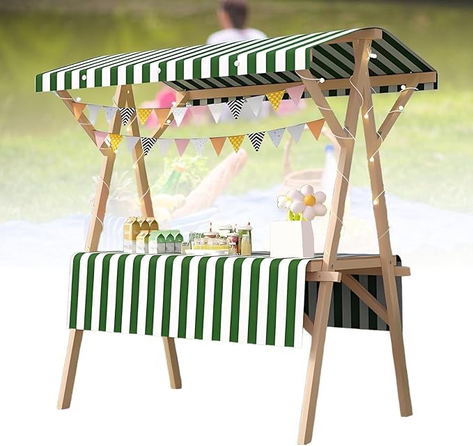Collapsible Mobile Market Stall Carts Vendor on Wheels, Wood Outdoor Vendor Cart, Easy to Assemble for Parties, Birthdays, Weddings, Bar(Green1,150cm/59in)