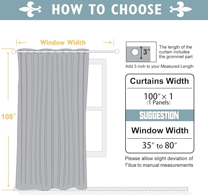 ChrisDowa Room Divider Curtain 108 Inches Long, Wide Blackout Sliding Door Curtain for Bedroom, Room Darkening Privacy Window Curtain for Patio Door (1 Panel Set, Dark Grey, 100 x 108 Inch)