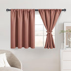 JIUZHEN Short Blackout Curtains for Small Window - Cafe Room Darkening Privacy Thermal Insulated Half Curtains Tiers for Bathroom,Kitchen, W 42 x L 36 Inch, Set of 2 Panels with Tiebacks,Dusty Rose