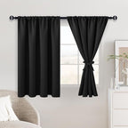 JIUZHEN Short Blackout Curtains for Small Window - Cafe Room Darkening Privacy Thermal Insulated Half Window Curtains Tiers for Bathroom,Kitchen, W 42 x L 36, Set of 2 Panels with Tiebacks, Black