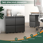 2 Drawer File Cabinet with Lock,Under Desk Rolling Small Filing Cabinet for Home Office Storage, Mobile Steel Cabinets with Wheels, Fully Assembled, Black