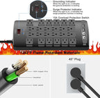 Surge Protector Power Strip - QINLIANF 20Ft Flat Plug Heavy Duty Extension Cord with 24 Outlets and 4 USB Ports(1 USB-C Ports), 1875W/15A, 4100J, for Home, Office, Dorm, ETL Listed, Black