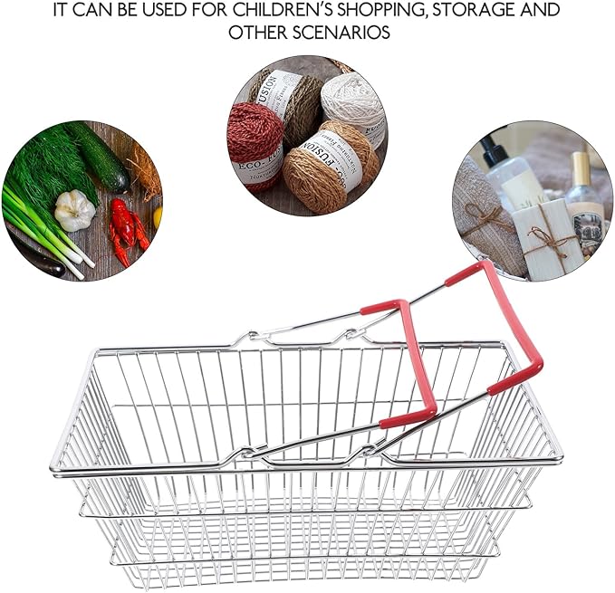 Mini Iron Shopping Basket with Handles Small Grocery Basket for Pretend Play and Storage for Boys