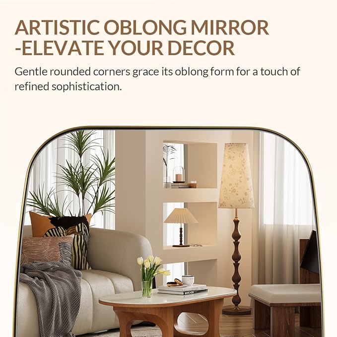 ANDY STAR 24x48 Gold Bathroom Mirror, Oblong Brass Mirror with Stainless Steel Metal Frame, Brushed Gold Oval Vanity Mirror for Over Sink, Modern Anti Rust Wall Mounted