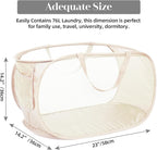 Durable Collapsible Laundry Baskets, Mesh Pop Up Laundry Hamper with Side Pocket, Foldable Clothes Hamper with Reinforced Carry Handles for Laundry, Bathroom, Kids Room, Dorm or Travel 2 Pack Beige