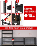 PrimeZone 35.5" x 12" x 72" Heavy Duty Storage Shelves - 5 Tier Adjustable Garage Storage Shelving, Metal Storage Utility Rack Shelf Unit for Warehouse Pantry Closet Kitchen, Black, 4 Pack