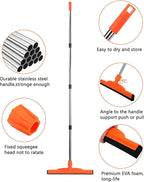 Multi-Purpose Floor Squeegee,Long-Handled EVA Scraper,Adjustable 68-inch Stainless Steel Rod, Ideal for Concrete, Tile, Garages, Terraces, Decks and Swimming Pools(Orange)