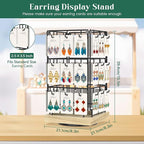EsLuker.ly Rotating Earring Display Holder Stand for Vendors Events Selling, Large Capacity 36 Hooks Jewelry Rack with Wooden Base for Earring Card Sales, Enhances Retail Visibility(Oak Color)
