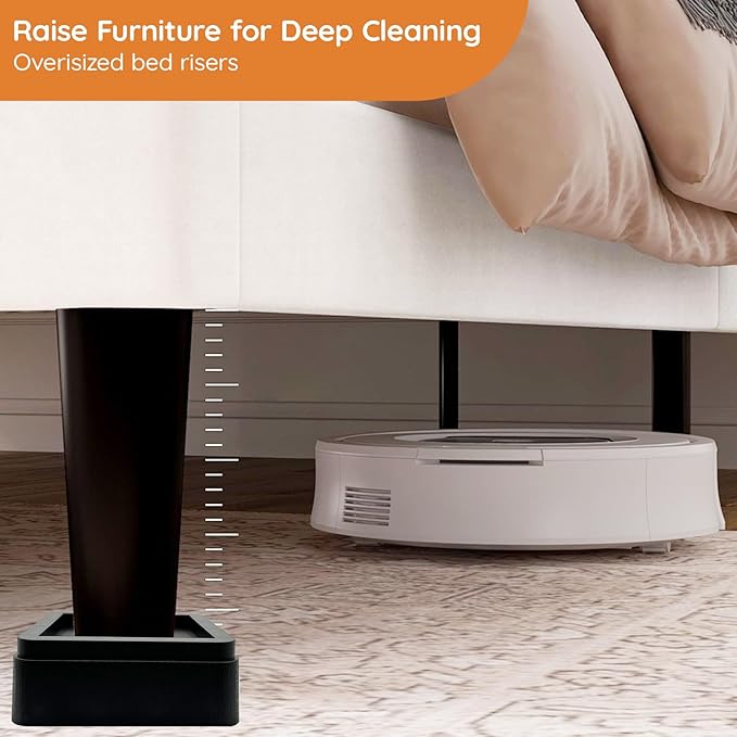 Bed Risers, Oversized Furniture Risers Fit Up to 5.5" Legs, 2 inch Raise Blocks for Bed Couch Desk Sofa Table Lifts, Furniture Legs Lifters Support up to 6000 Lbs (Black, 4 Pack Set)